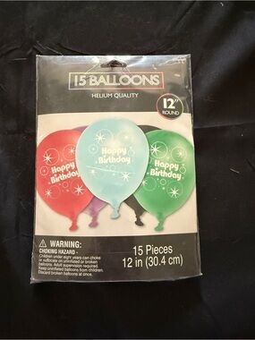 Amscan Happy Birthday Balloons - Red, Blue, Green - Pack of 15 Helium Quality
